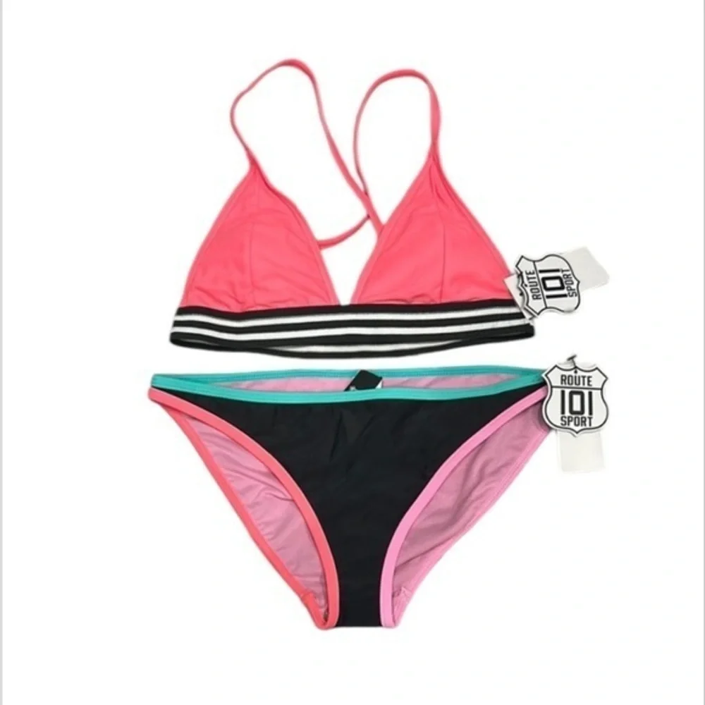 Route 101 Sport pink black bikini swim set size small